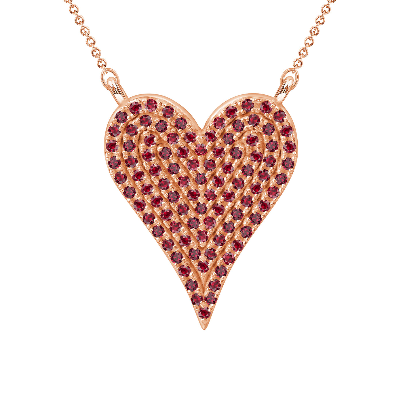 1.02 Carat Round Cut Ruby Heart Pendant In Yellow, White or Rose Gold with 16" Rolo Chain
