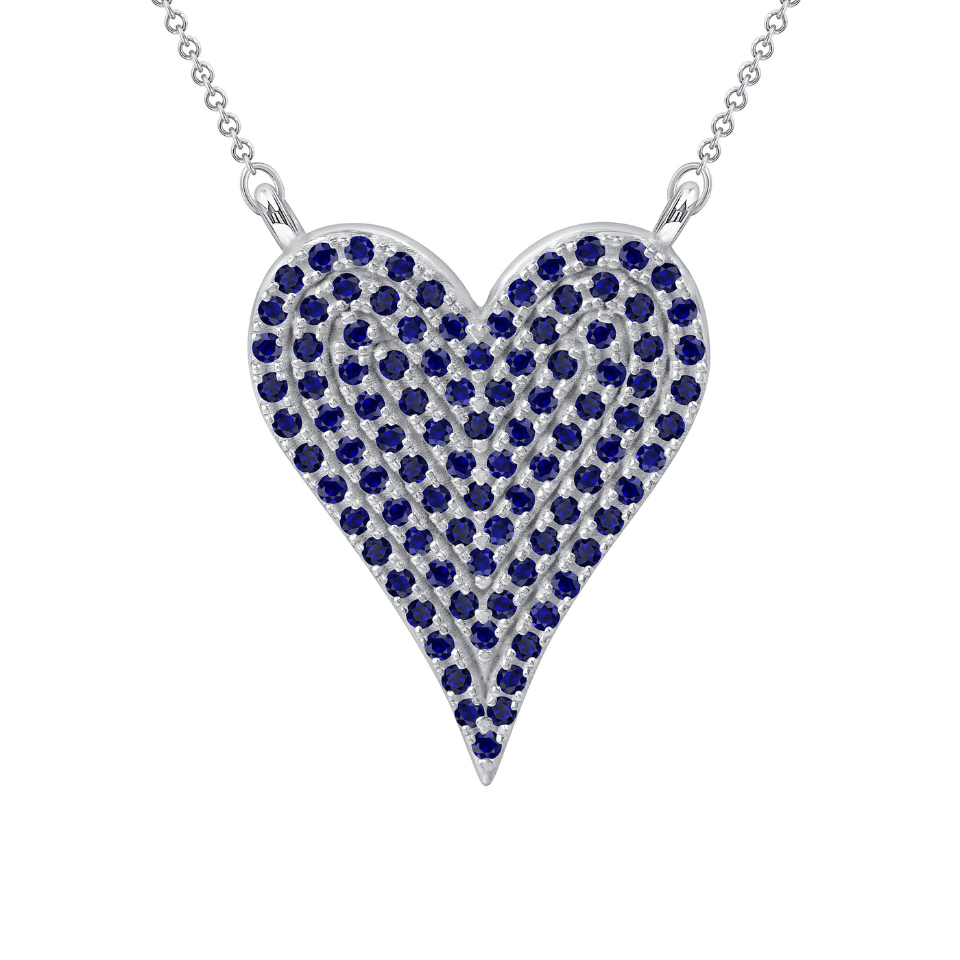 1.05 Carat Round Cut Blue Sapphire Heart Pendant In Yellow, White or Rose Gold with 16" Rolo Chain