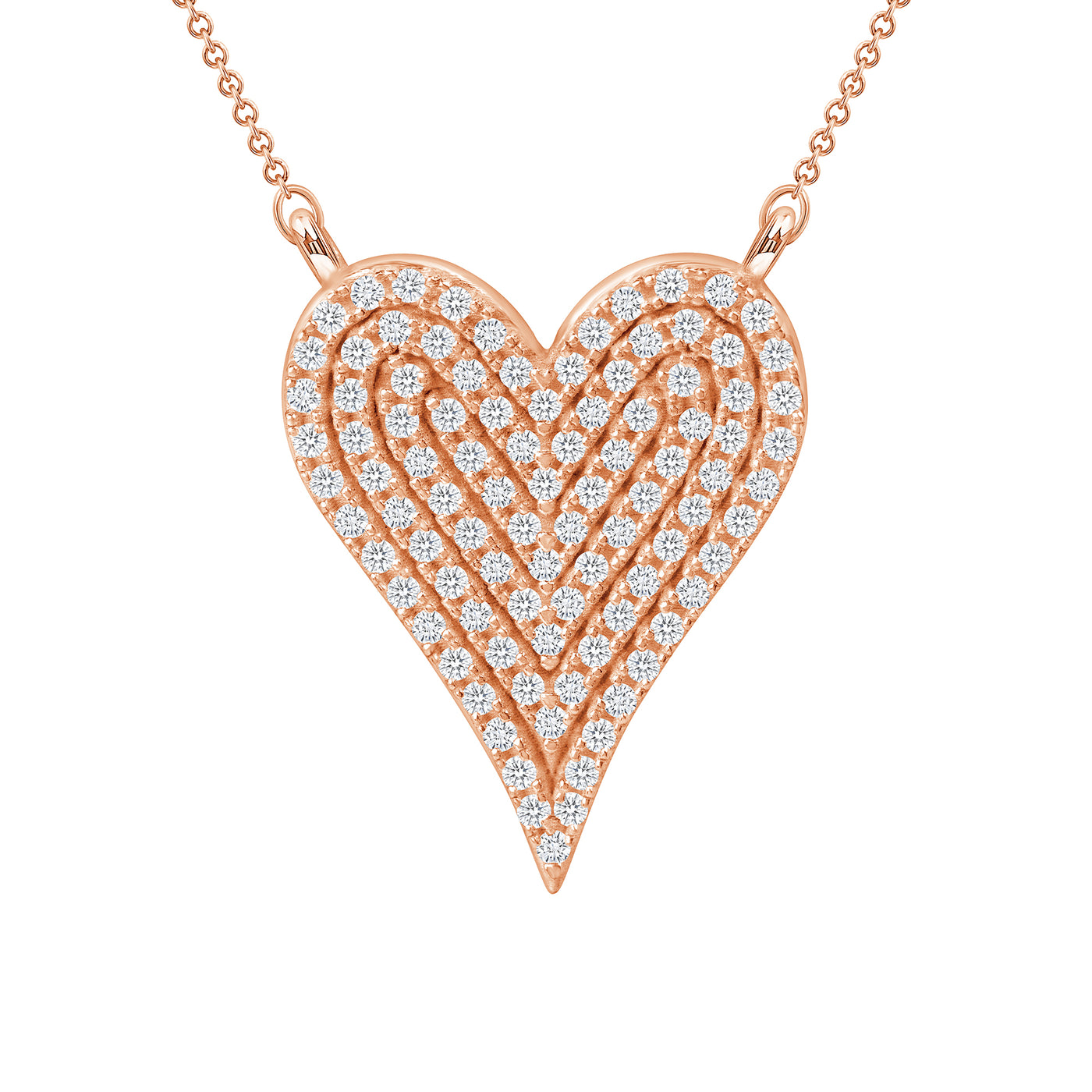 1.00 Carat Round Cut Diamond Heart Pendant In Yellow, White or Rose Gold with 16" Rolo Chain