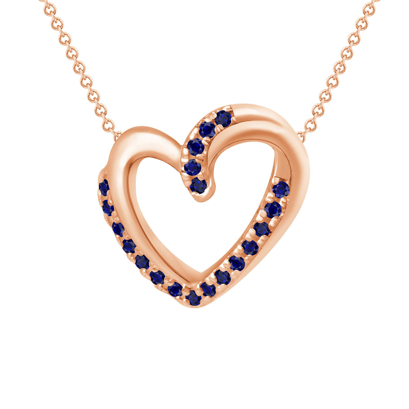 Love Heart Pendant 0.20 Carat Round Cut Blue Sapphire Pendant in Yellow, Rose or White Gold 16" Chain