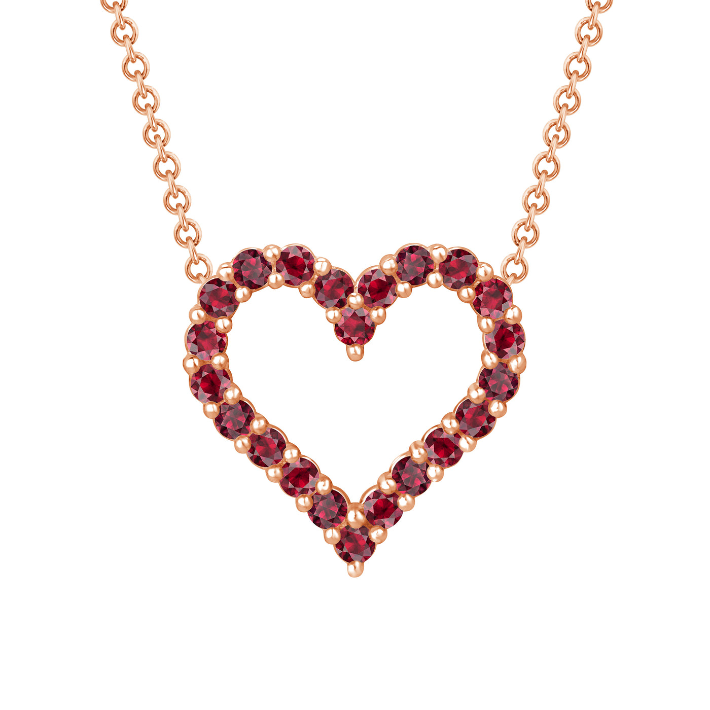 Ruby Heart Pendant 1/4 Carat Round Cut in Yellow, Rose or White Gold 16" Chain