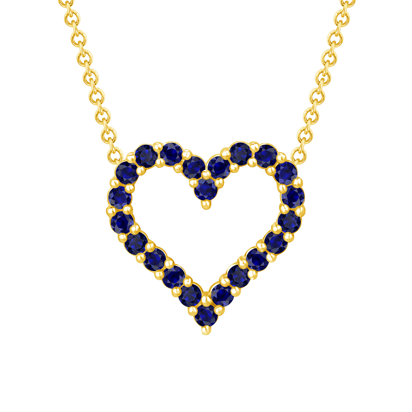 Sapphire Heart Pendant 0.23 Carat Round Cut in Yellow, Rose or White Gold 16" Chain