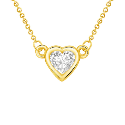 Bezel Set 0.25 Carat Heart Shape Solitaire Diamond Pendant in Yellow, White, or Rose Gold with 16" Rolo Chain