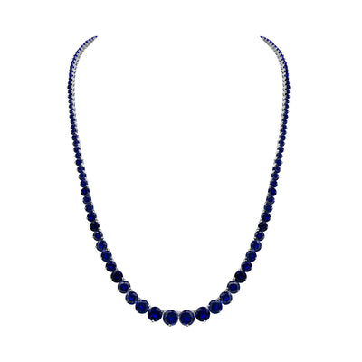 Riviera Round Brilliant Cut Natural Blue Sapphire Necklace
