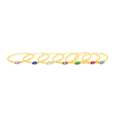 14K Gold Colorful 0.13 Ct. Mix Cut Marquise Cut Gems and Round Diamond Stack-Able Rings