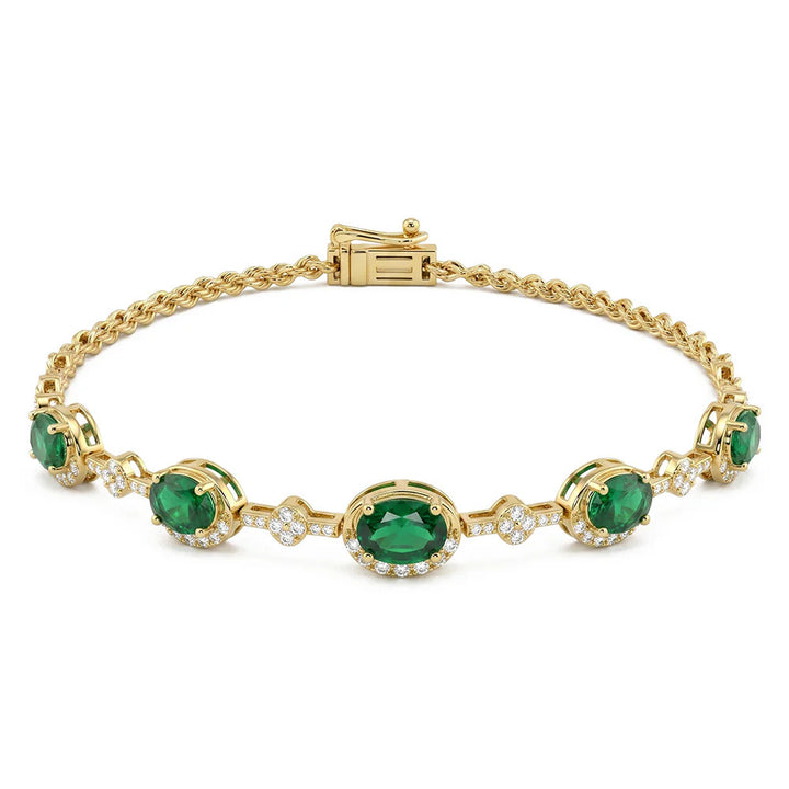 14k Yellow Gold 2.55 Carat Natural Diamond & Emerald Gemstone Bracelet 7.25" Long