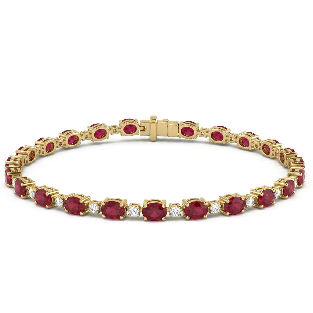 14k Yellow Gold 5.31 Carat Natural Ruby Gemstone & Diamond Tennis Bracelet 7" Long