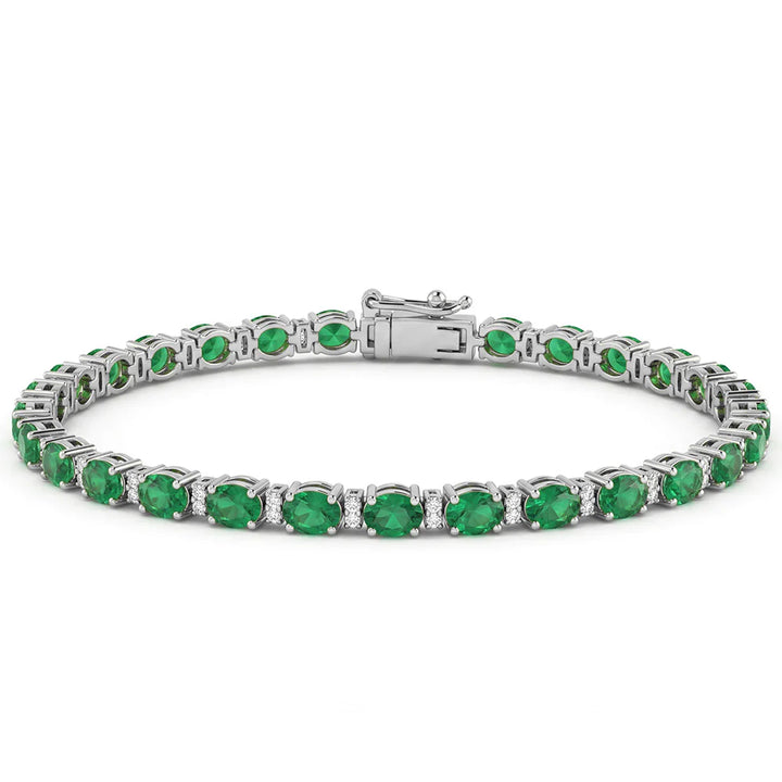 14kt White Gold 5.37 Carat Natural Emerald Gemstone & Diamond Tennis Bracelet 7" Long