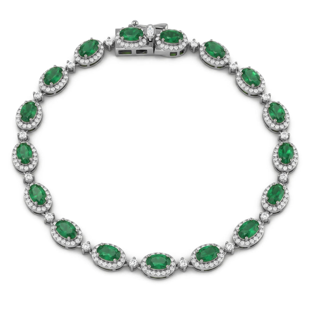 Natural Emerald Gemstone & Diamond Tennis Bracelet 4.82ct 14kt White Gold 7" Long