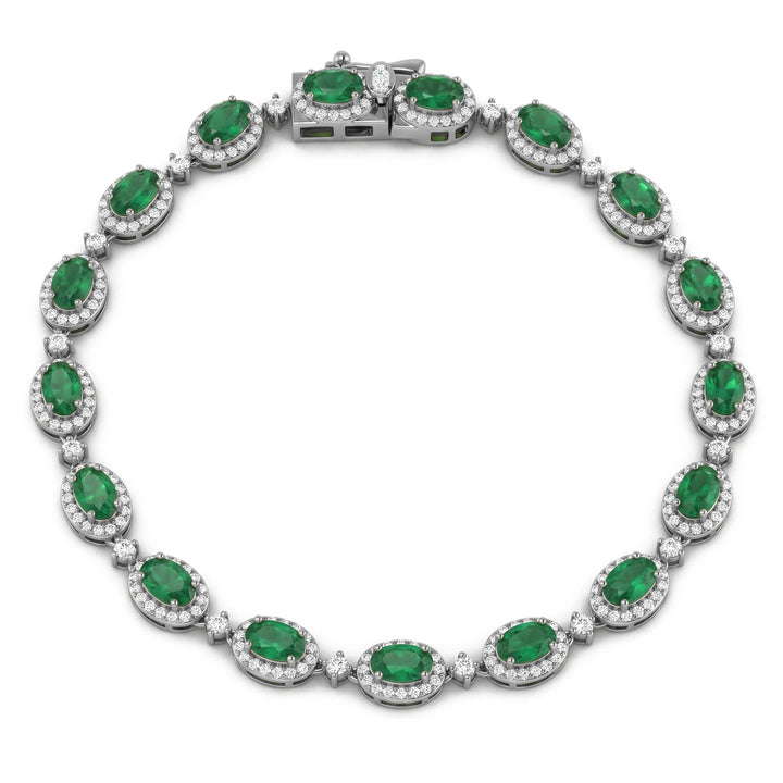 Natural Emerald Gemstone & Diamond Tennis Bracelet 4.82ct 14kt White Gold 7" Long