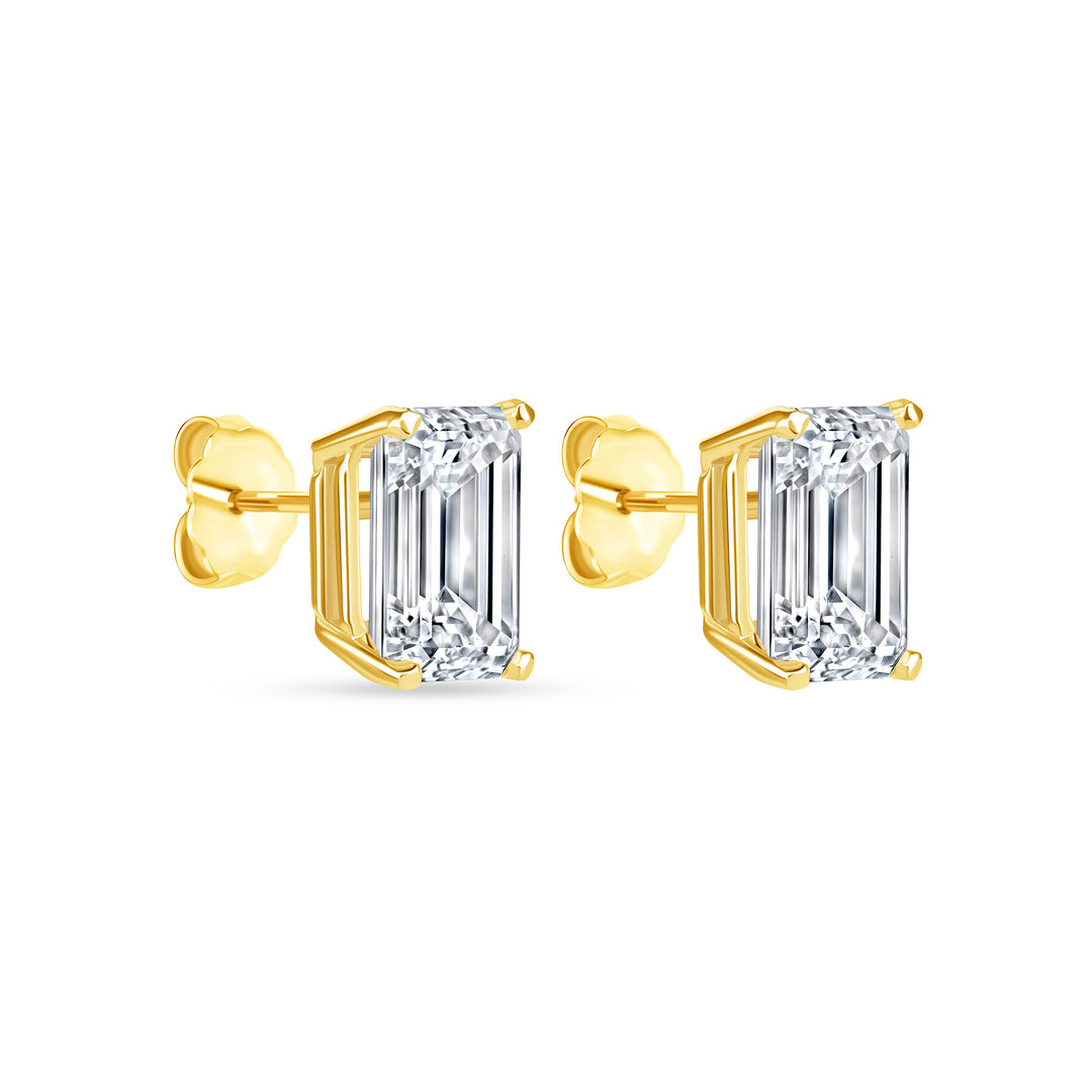1.00-6.00 Carat 4-Prong Lab Grown Emerald Cut Diamond Stud Earrings