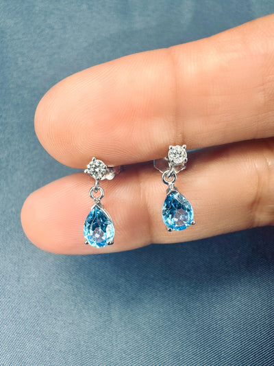 2.20 Carat Diamond & Natural Blue Topaz Earrings