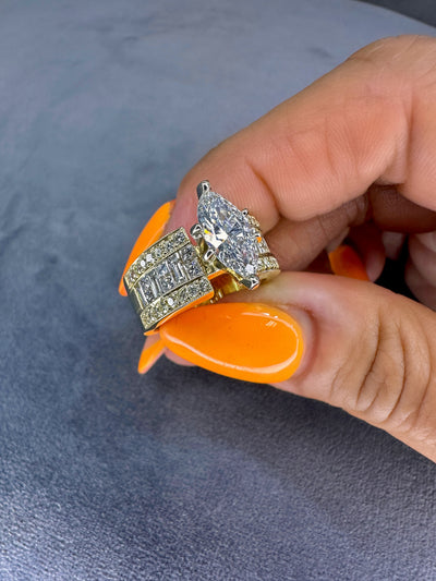 3.00 Ct. Tw. Multi-Cut (Marquise Cut Center) Diamond Engagement Ring