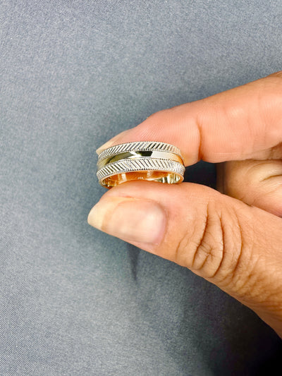 6.5MM Two Tone Gold Hand Etched with Milgrain Wedding Band