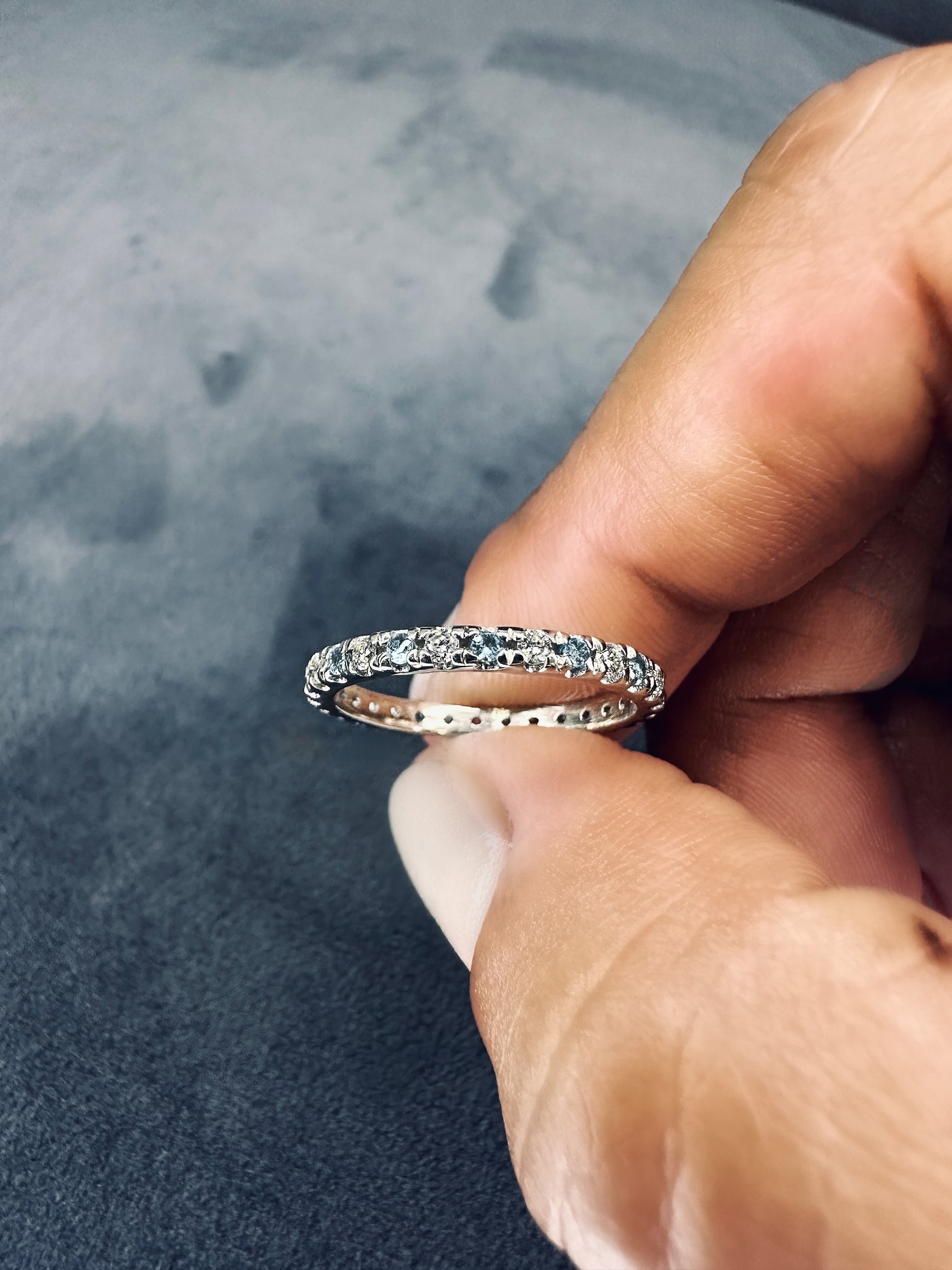 0.75 Carat Diamond & Natural Aquamarine Wedding Ring
