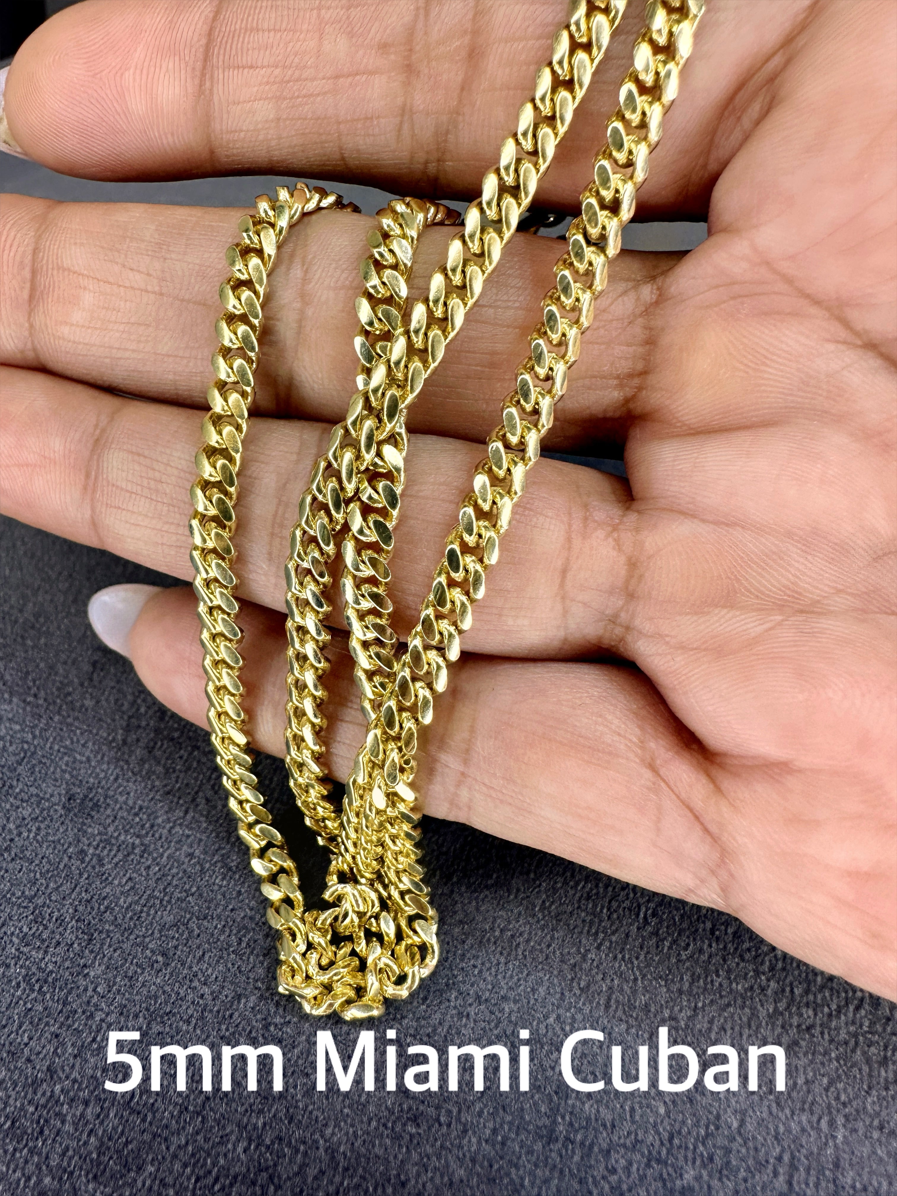 Solid 14K Yellow Gold 5 mm, 6 mm Miami Cuban Link Chain Necklace
