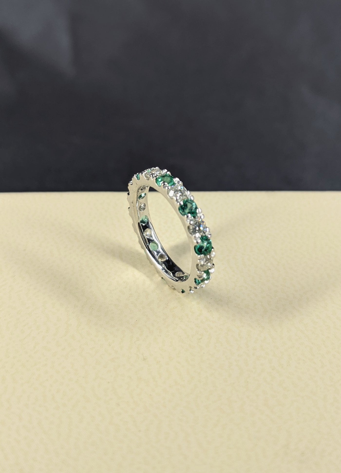 2.80 Carat Round Cut Diamond & Natural Green Emerald Eternity Band
