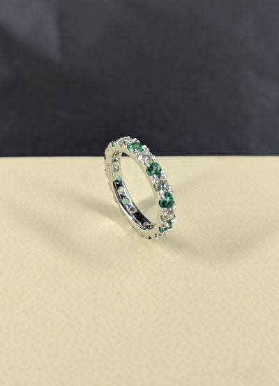 2.80 Carat Round Cut Diamond & Natural Green Emerald Eternity Band