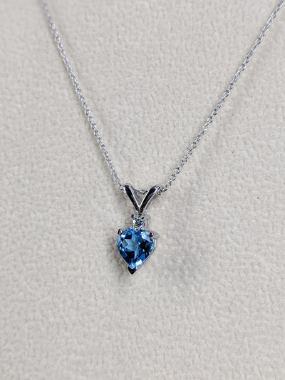 6MM Heart Shape Natural Blue Topaz & 0.02 Carat Diamond Pendant