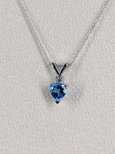 6MM Heart Shape Natural Blue Topaz & 0.02 Carat Diamond Pendant