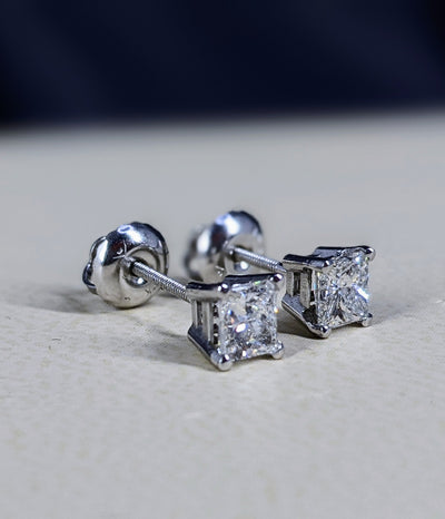 14k Gold 4-Prong Princess Cut Diamond Stud Earrings 3/4 ct. tw.