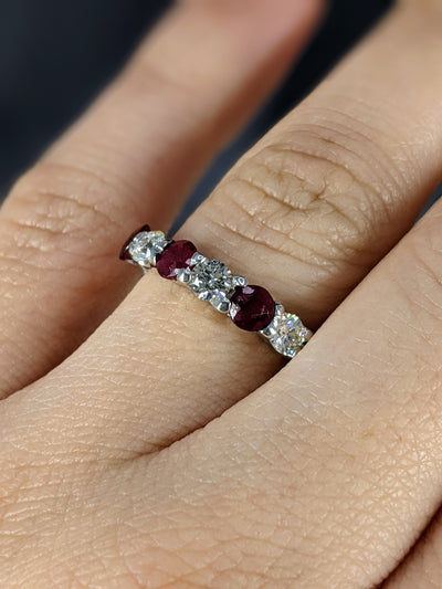 7 Stone Diamond and Natural Ruby Band 1.75 Carat White Gold