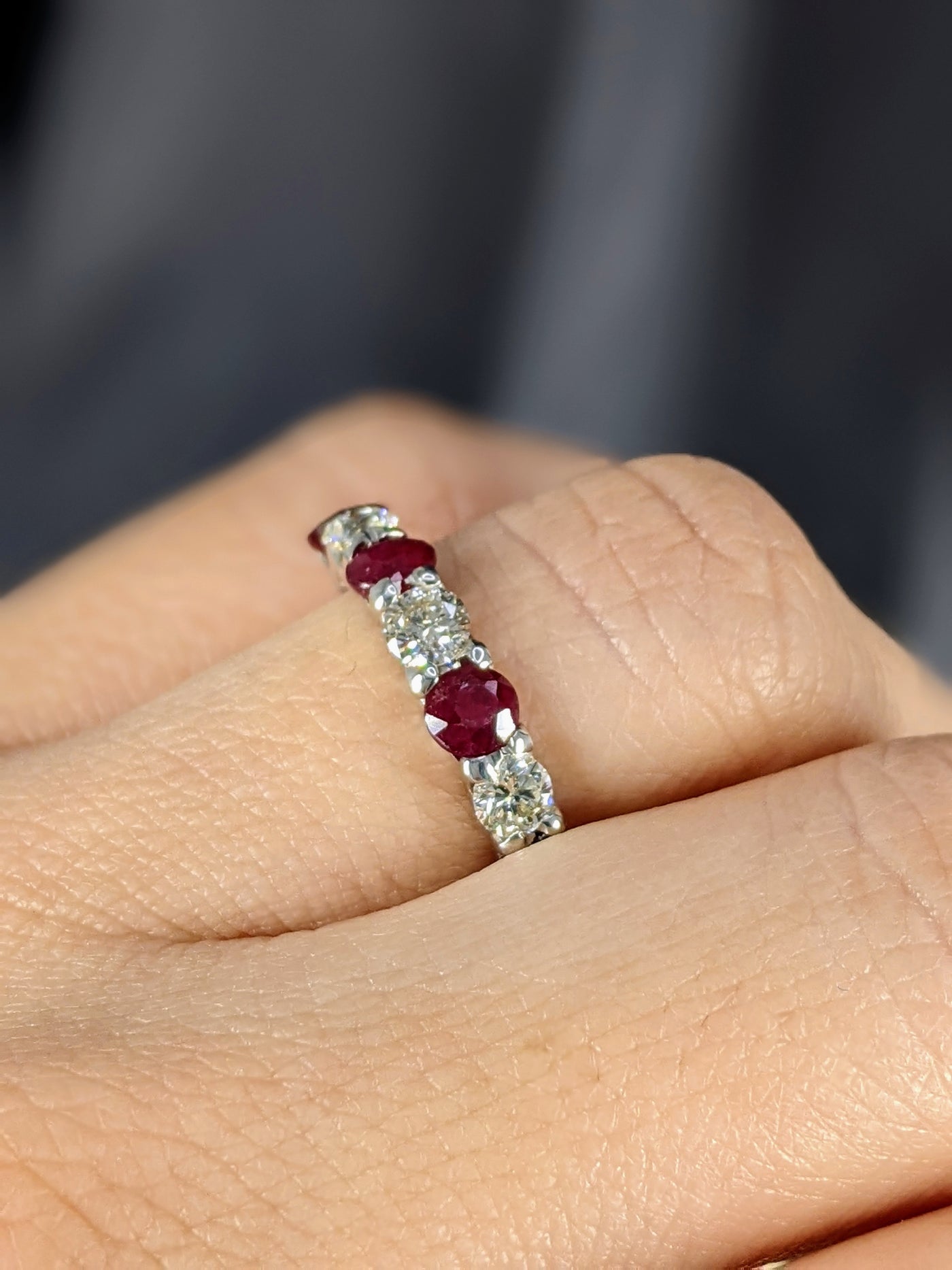 7 Stone Diamond and Natural Ruby Band 1.75 Carat White Gold