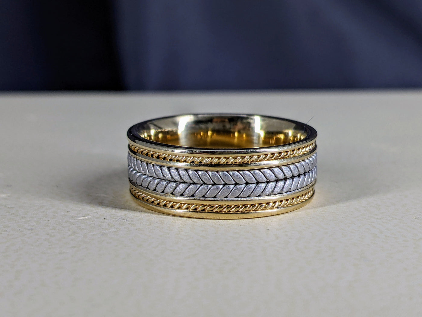 8MM Two Tone Lifted Hand Braid with Small Rope Wedding Band