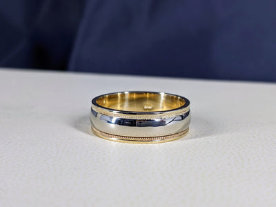 6.5MM Two Tone Gold with Milgrain Wedding Band