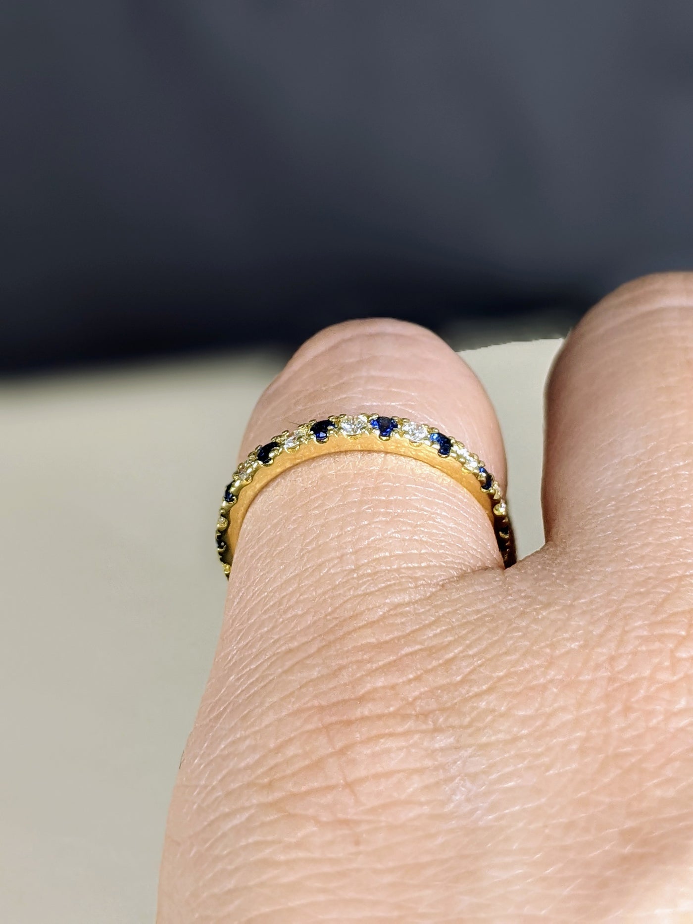 0.75 Ct. Tw. Brilliant Round Cut Diamond & Natural Sapphire Eternity Ring