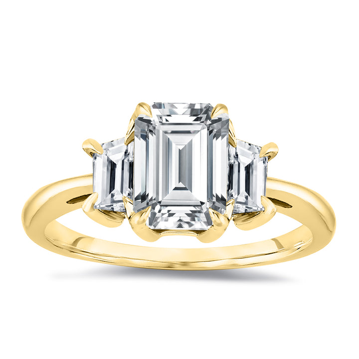 Three Stone Lab Grown Emerald Cut Diamond Engagement Ring IGI Certified