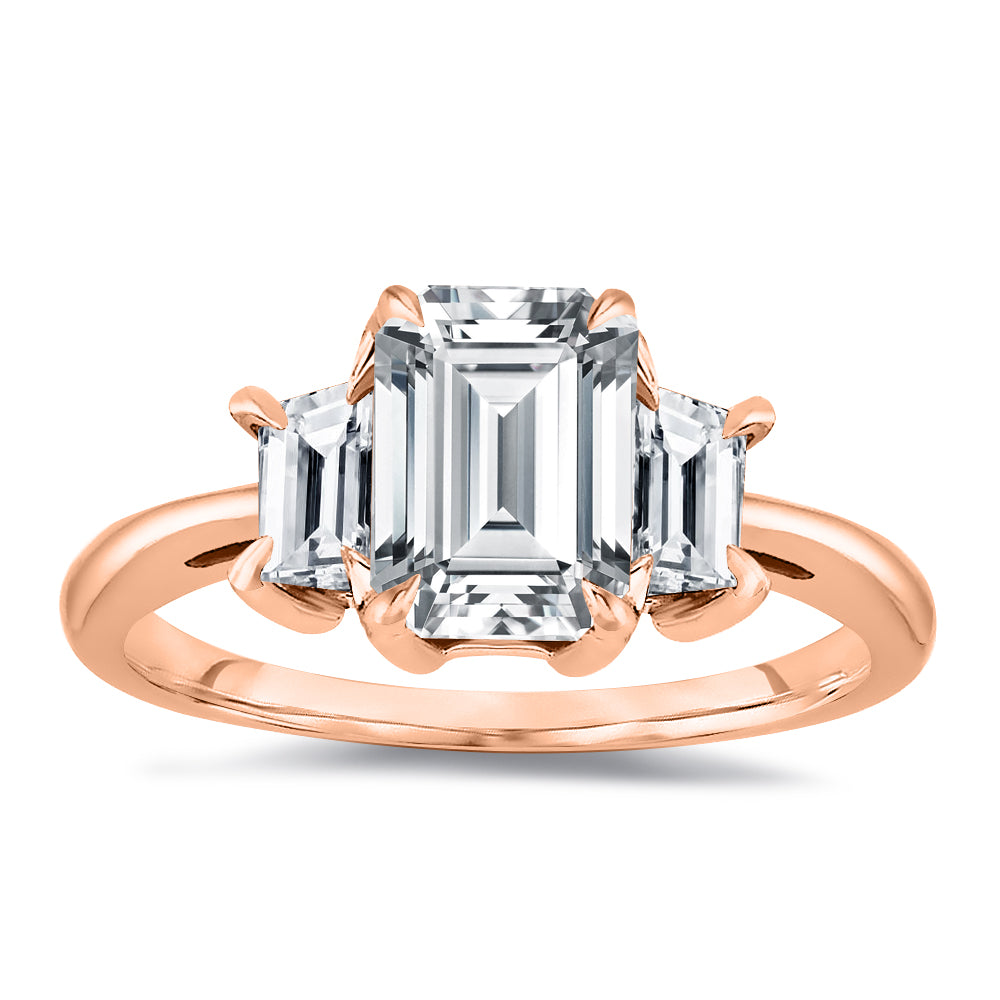 Three Stone Lab Grown Emerald Cut Diamond Engagement Ring IGI Certified