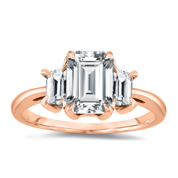 Three Stone Lab Grown Emerald Cut Diamond Engagement Ring IGI Certified