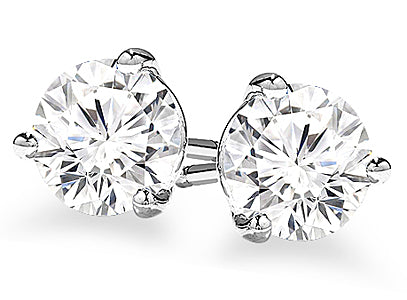Certified Lab Round Cut 1.50 - 4.00 Carat Diamond 3-prong Stud Earrings / White Gold / F,VS2 Excellent Cut