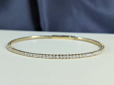Yellow Gold Flexible Bracelet Bangle 1.50 Ct. Tw. Round Diamonds