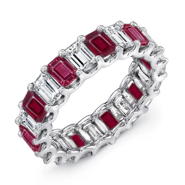 4.00-7.00 Carat Emerald Cut Diamond & Ruby Eternity Band