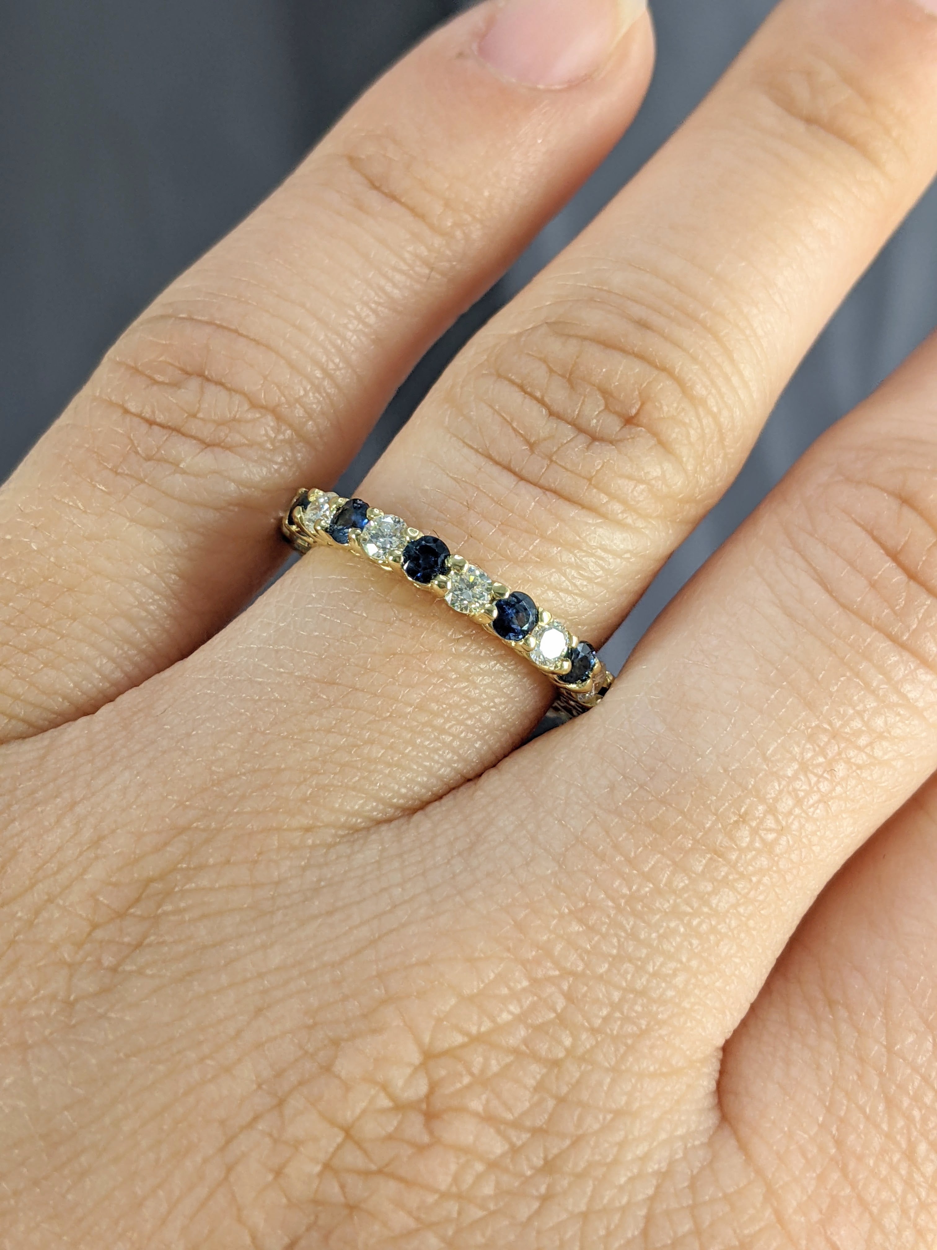 2.00 Carat Round Cut Diamond Natural Blue Sapphire Eternity Band WORLDJEWELS
