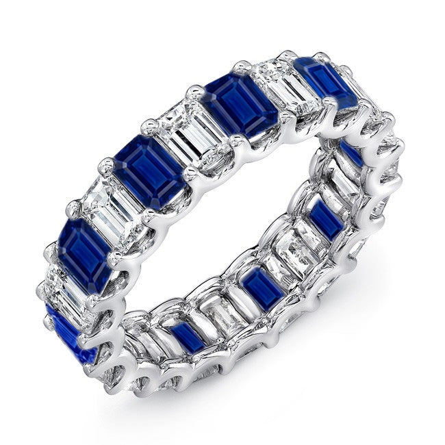 4.00-7.00 Carat Emerald Cut Diamond & Sapphire Eternity Band