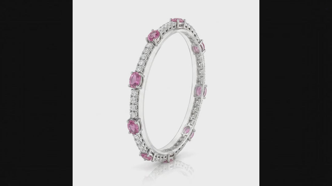 14k White Gold 3.19 Carat Natural Pink Sapphire Gemstone & Diamond Tennis Bracelet 7" Long