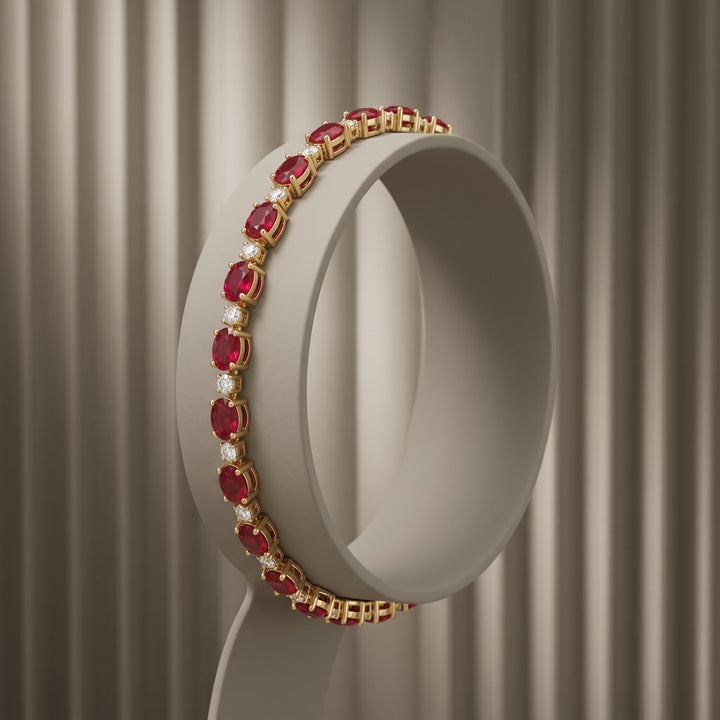 14k Yellow Gold 5.31 Carat Natural Ruby Gemstone & Diamond Tennis Bracelet 7" Long