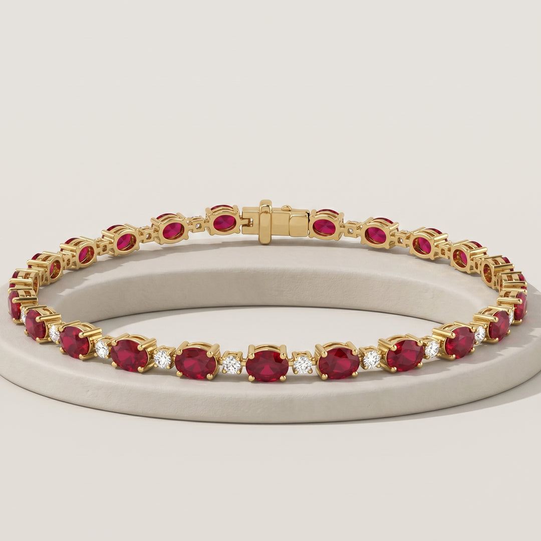 14k Yellow Gold 5.31 Carat Natural Ruby Gemstone & Diamond Tennis Bracelet 7" Long