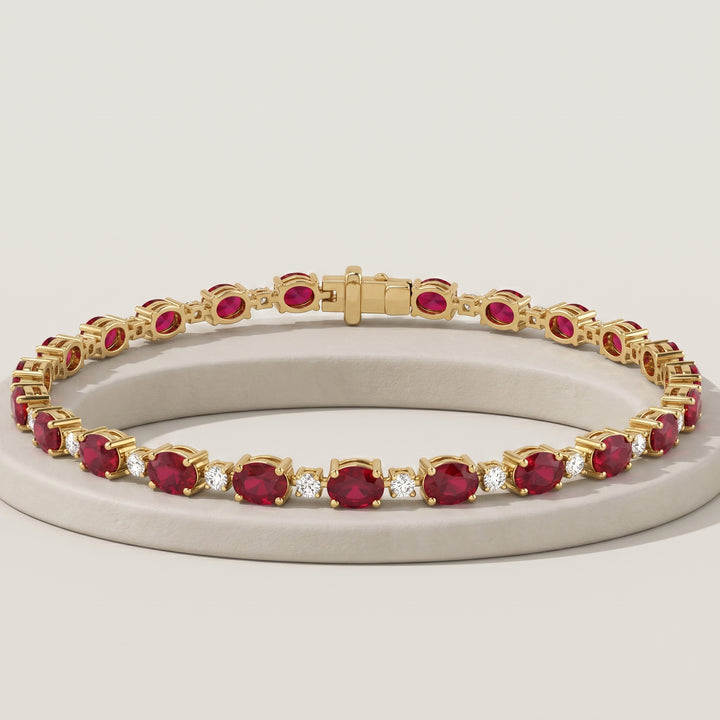 14k Yellow Gold 5.31 Carat Natural Ruby Gemstone & Diamond Tennis Bracelet 7" Long