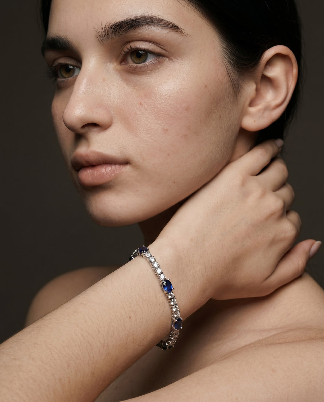 14k White Gold 3.71 Carat Natural Blue Sapphire Gemstone & Diamond Tennis Bracelet 7" Long