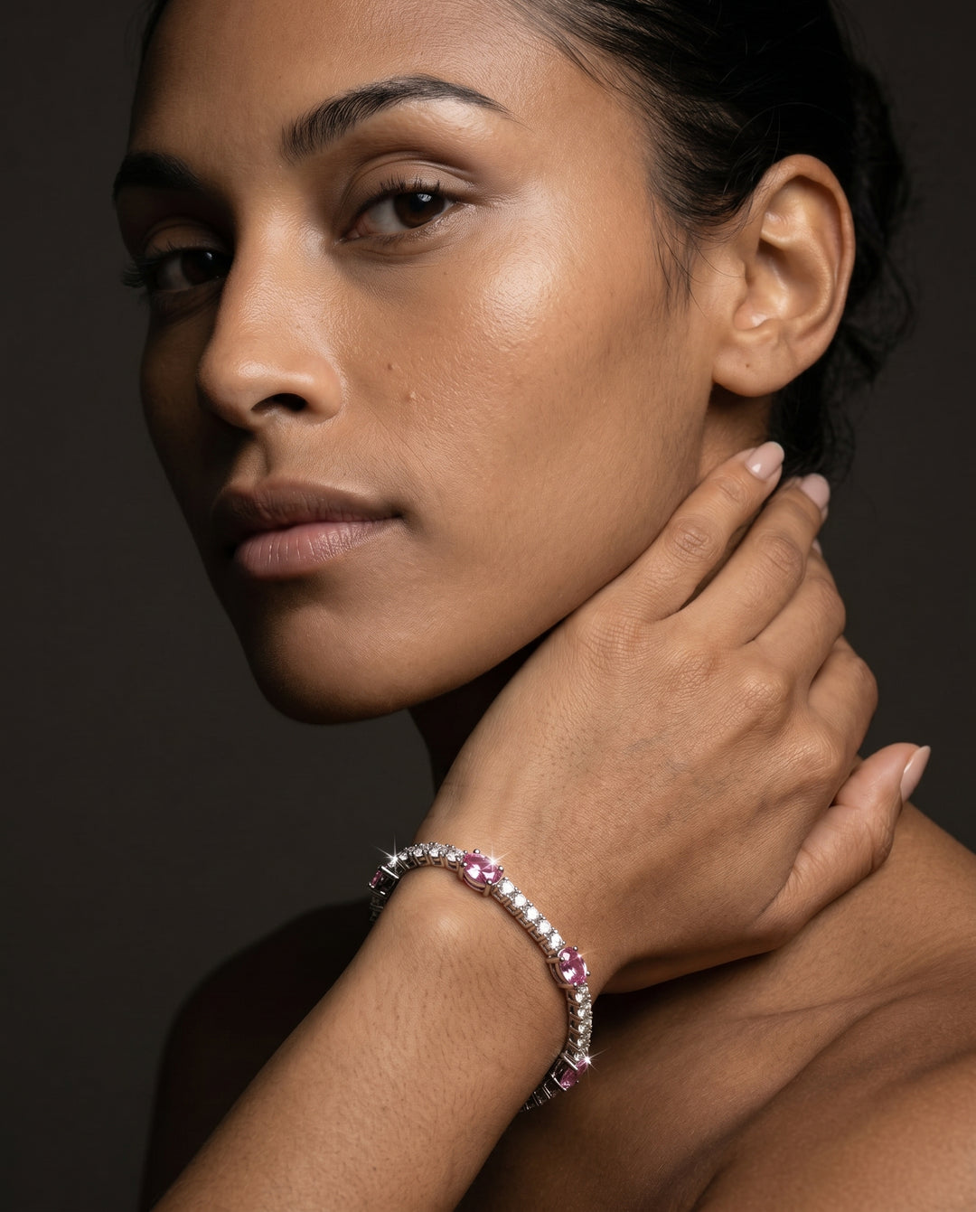 14k White Gold 3.19 Carat Natural Pink Sapphire Gemstone & Diamond Tennis Bracelet 7" Long