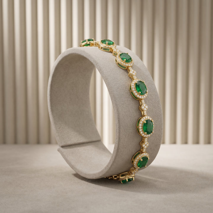 14k Yellow Gold 2.55 Carat Natural Diamond & Emerald Gemstone Bracelet 7.25" Long