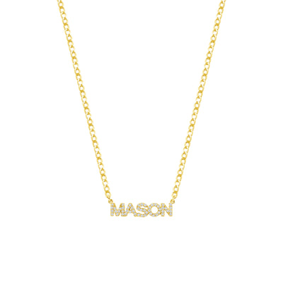 Custom Name Tag Diamond Necklace with 17" Cuban Chain