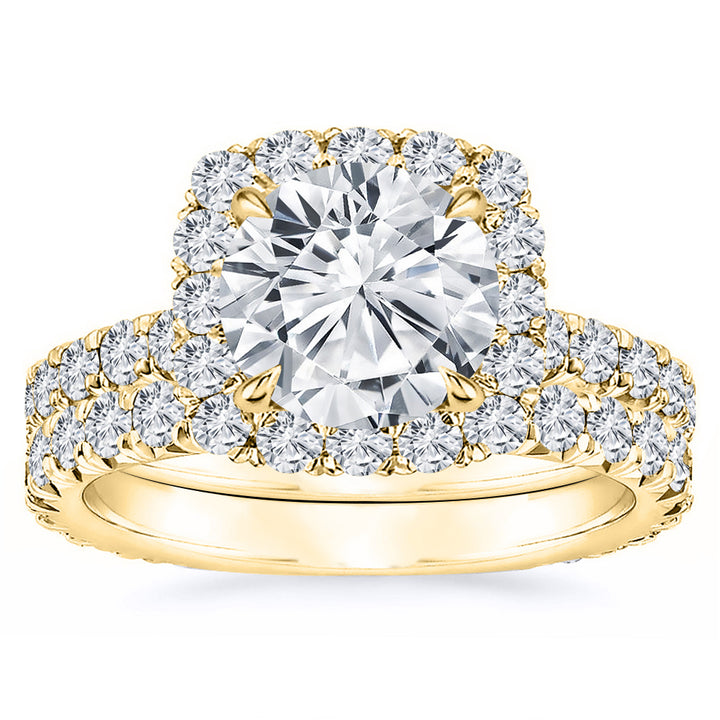 Wedding Set Lab Grown Round Cut Diamond Engagement Ring IGI Certified