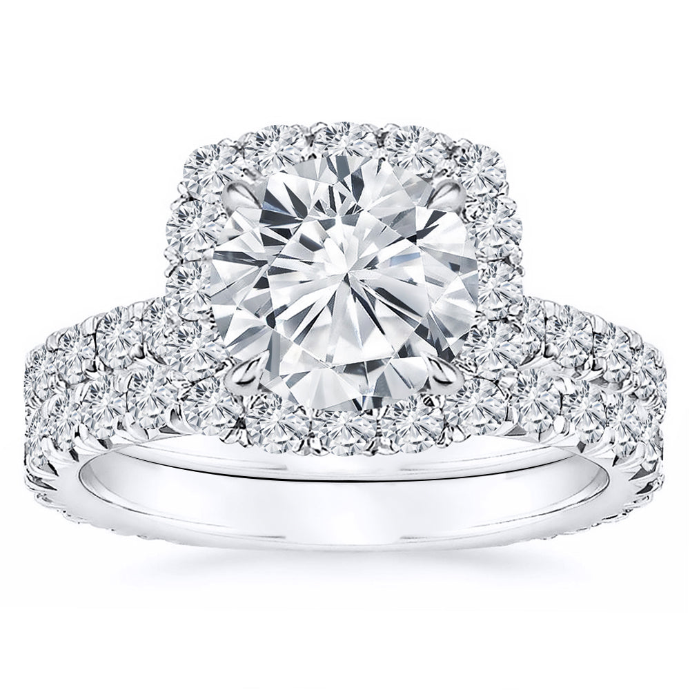 Wedding Set Lab Grown Round Cut Diamond Engagement Ring IGI Certified