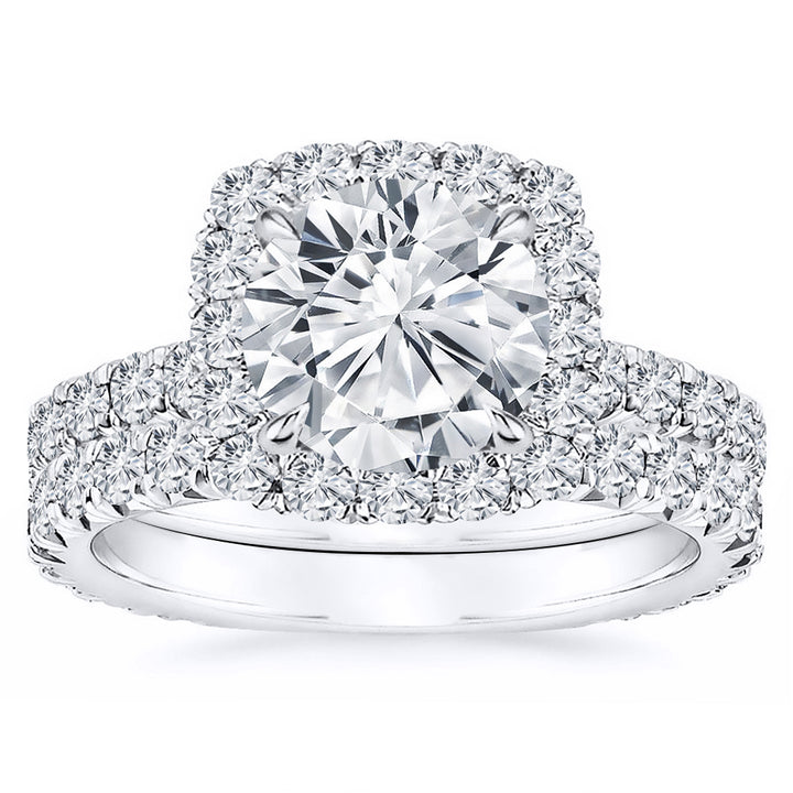 Wedding Set Lab Grown Round Cut Diamond Engagement Ring IGI Certified