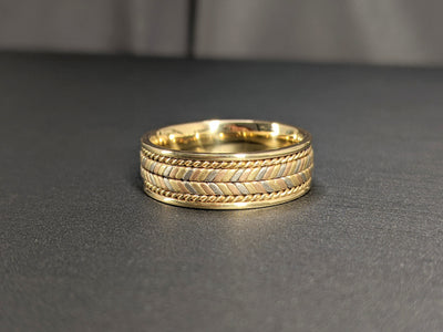 7MM Tri-Color Hand Braided with Rope Wedding Band